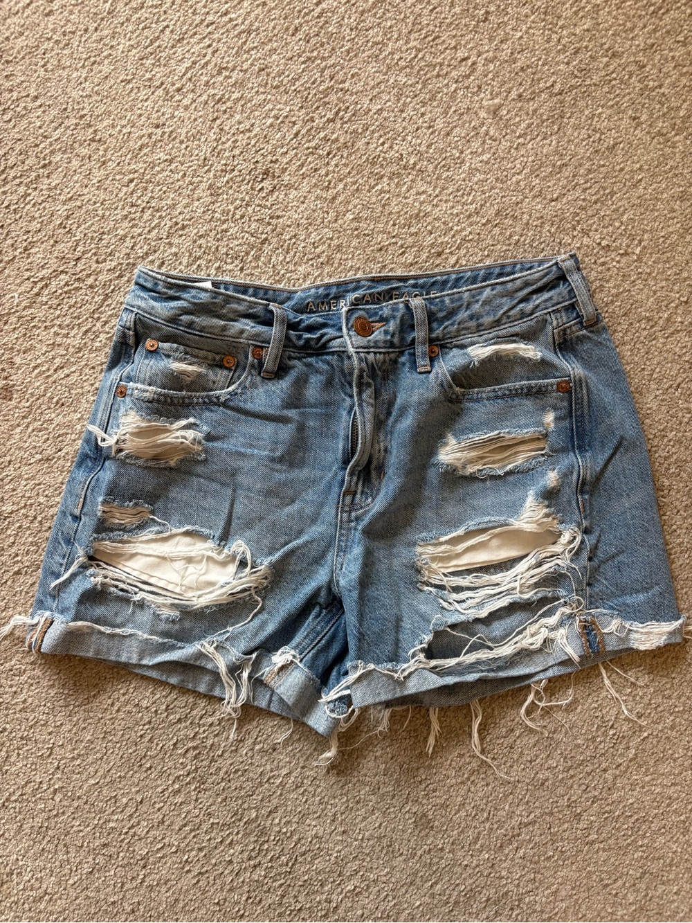 American Eagle Outfitters Light Blue Distressed Denim Shorts